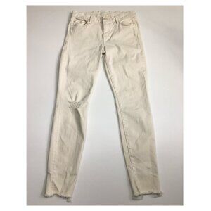 MOTHER Warm Ivory Wash THE LOOKER Ankle Fray Hem 5 Pocket Logo Hardware Jeans